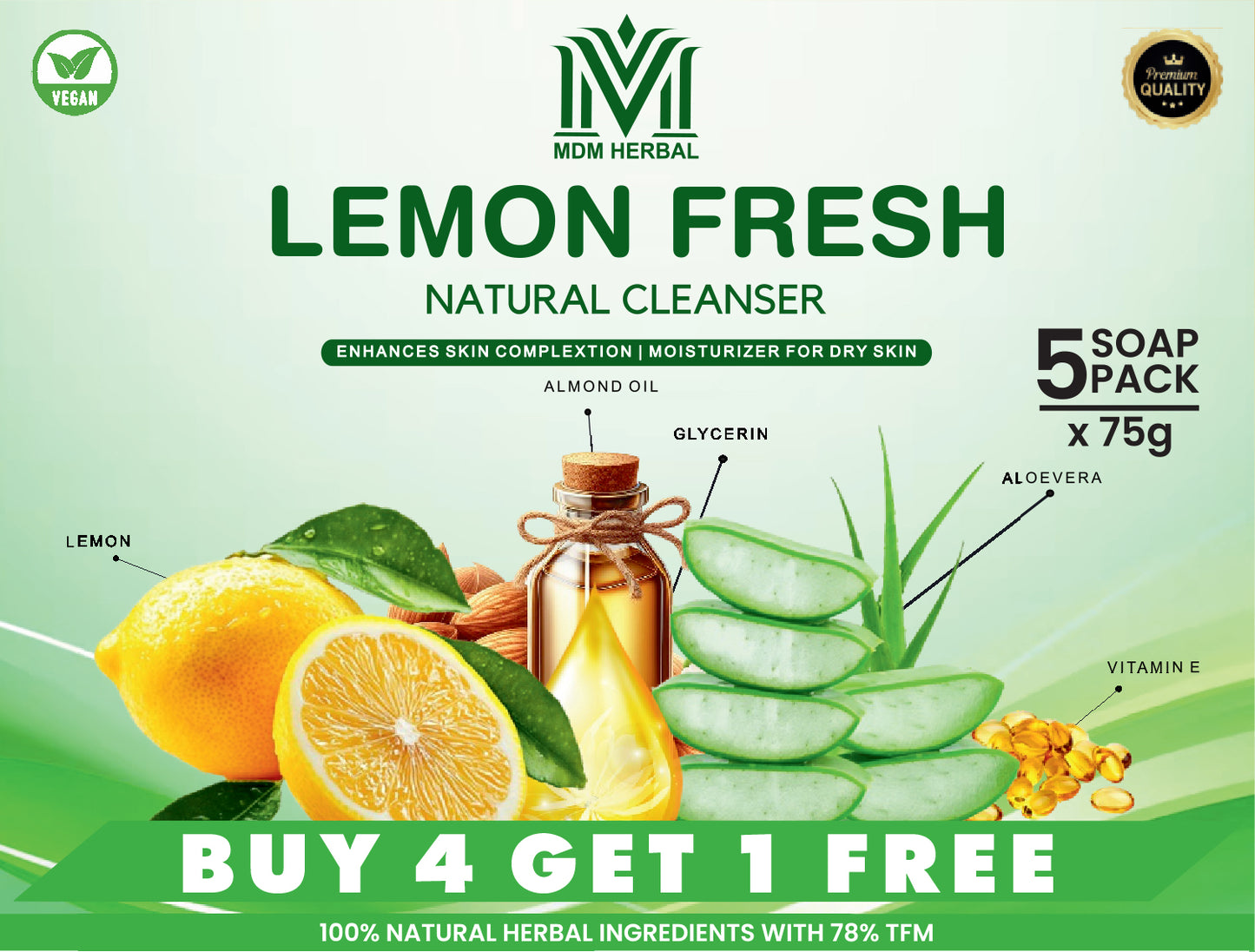 Lemon herbal soap | Pack of 5 | Buy 4 get 1 free