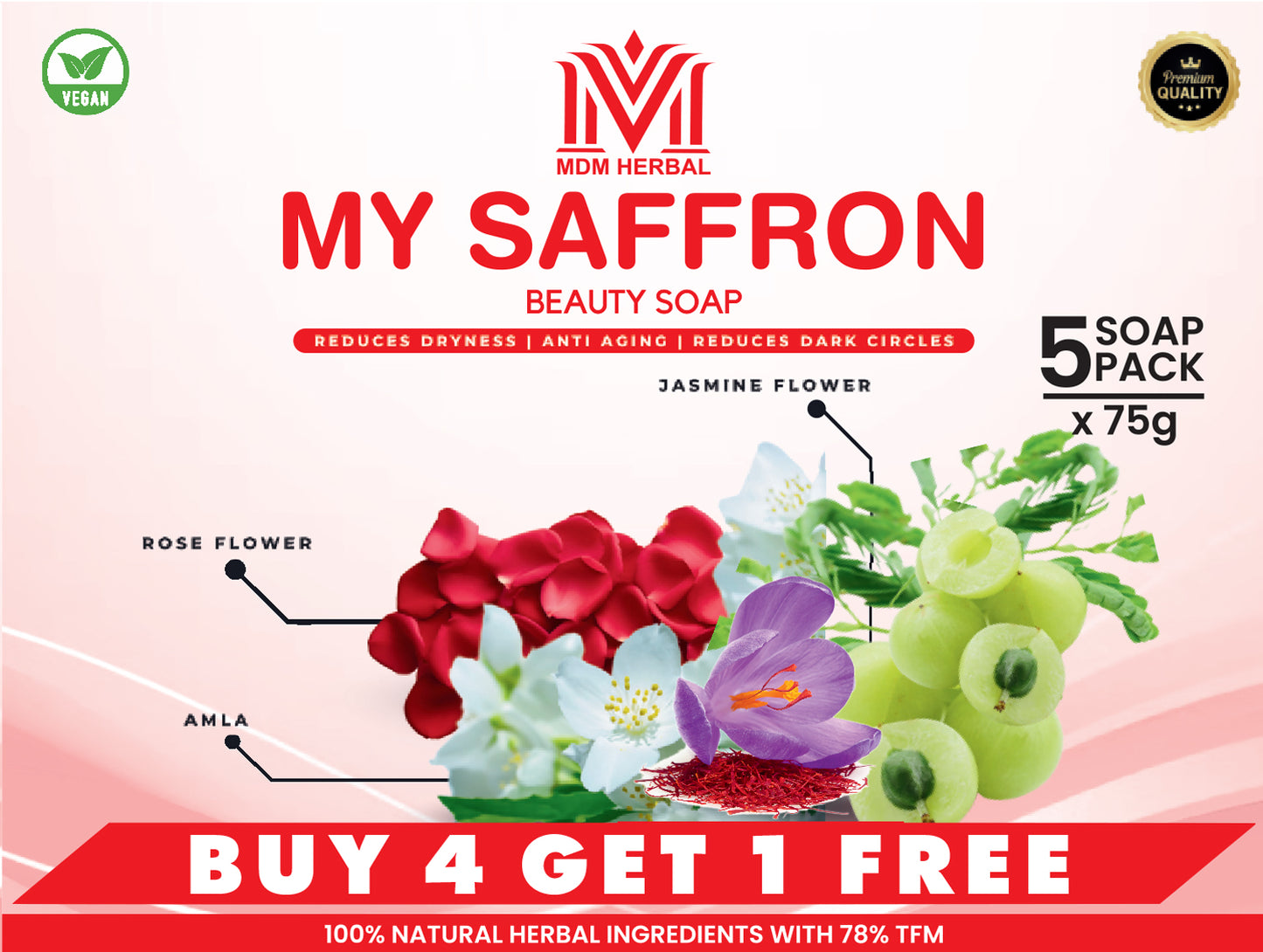 My saffron Herbal Soap | pack of 5 | Buy 4 Get 1