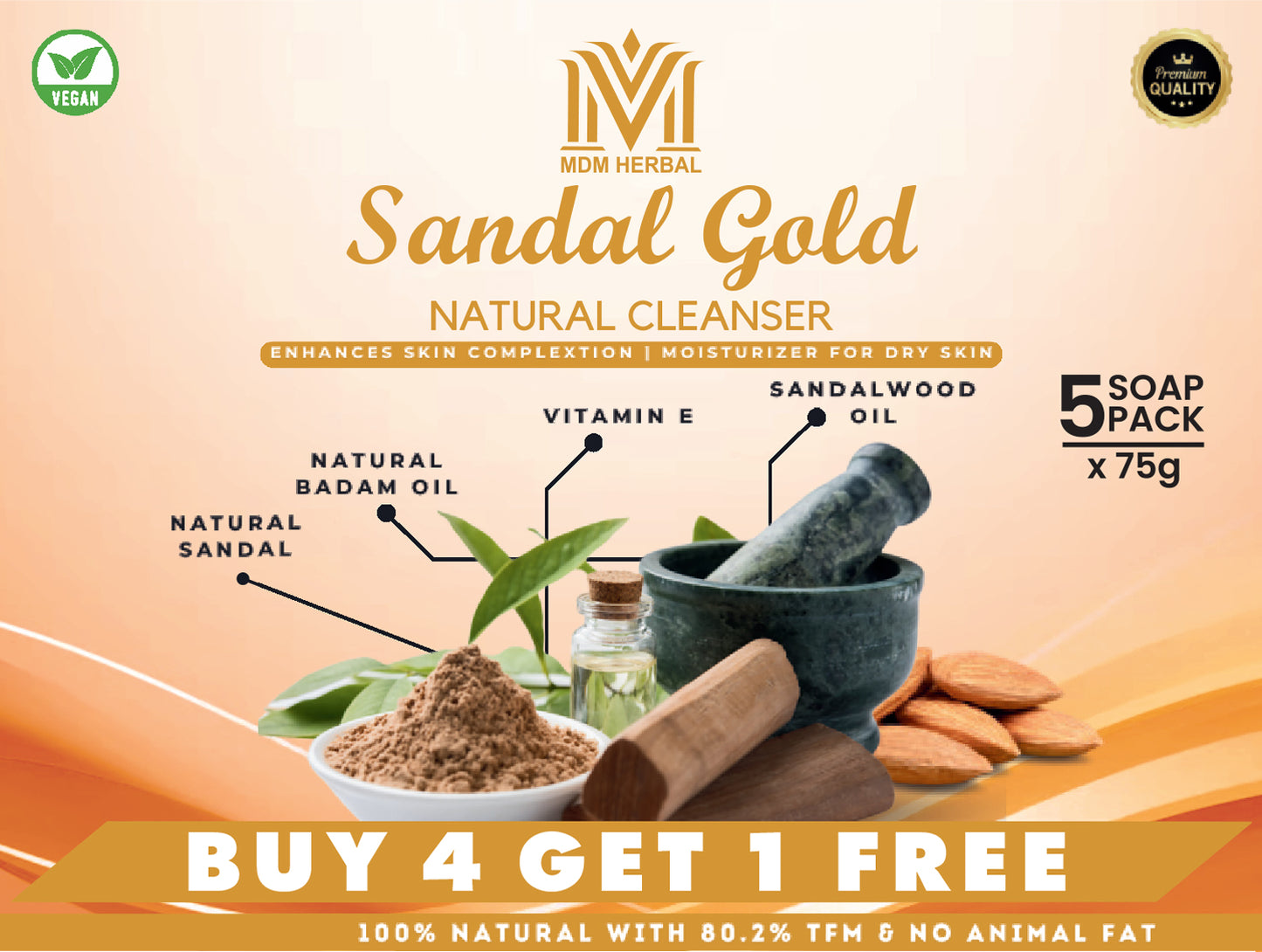My sandal gold herbal soap | pack of 5 | Buy 4 Get 1 free