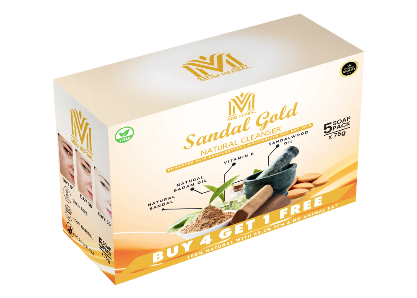 My sandal gold herbal soap | pack of 5 | Buy 4 Get 1 free