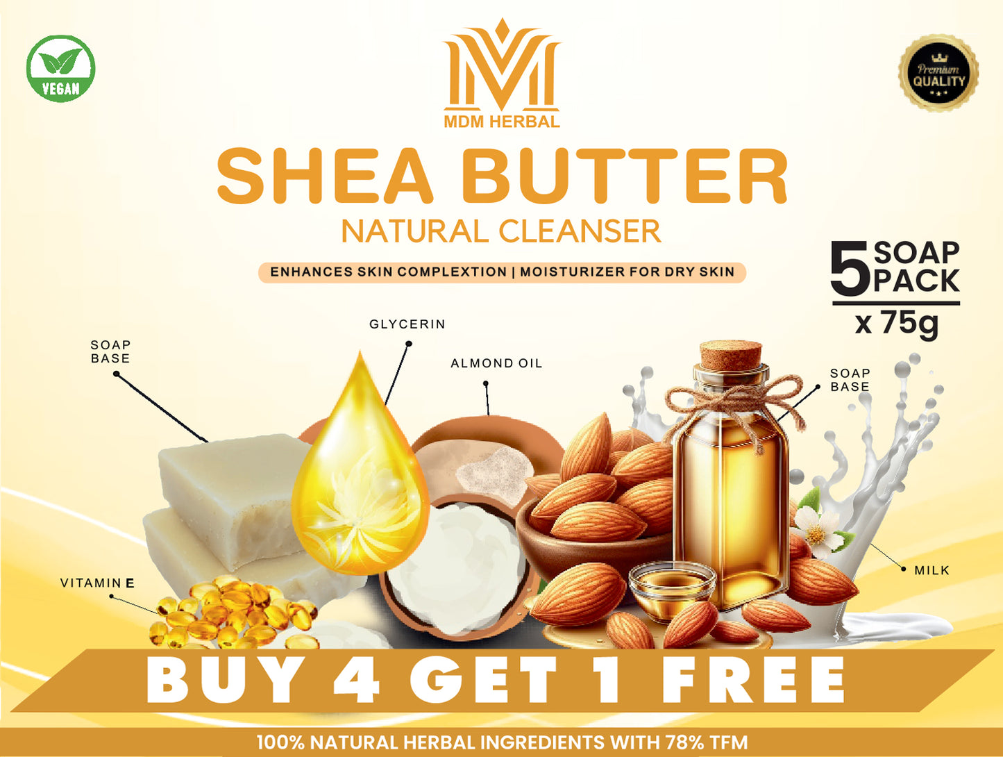 Sheabutter Herbal Soap | Pack of 5 | Buy 4 Get 1 free