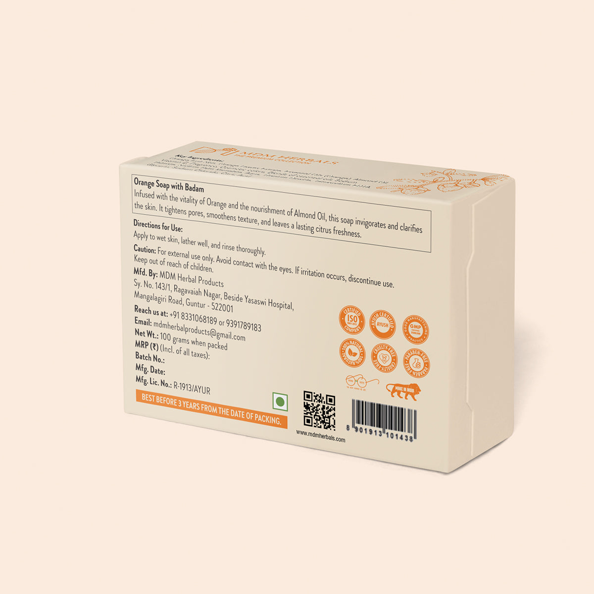 Orange Soap with Badam | Pack of 6