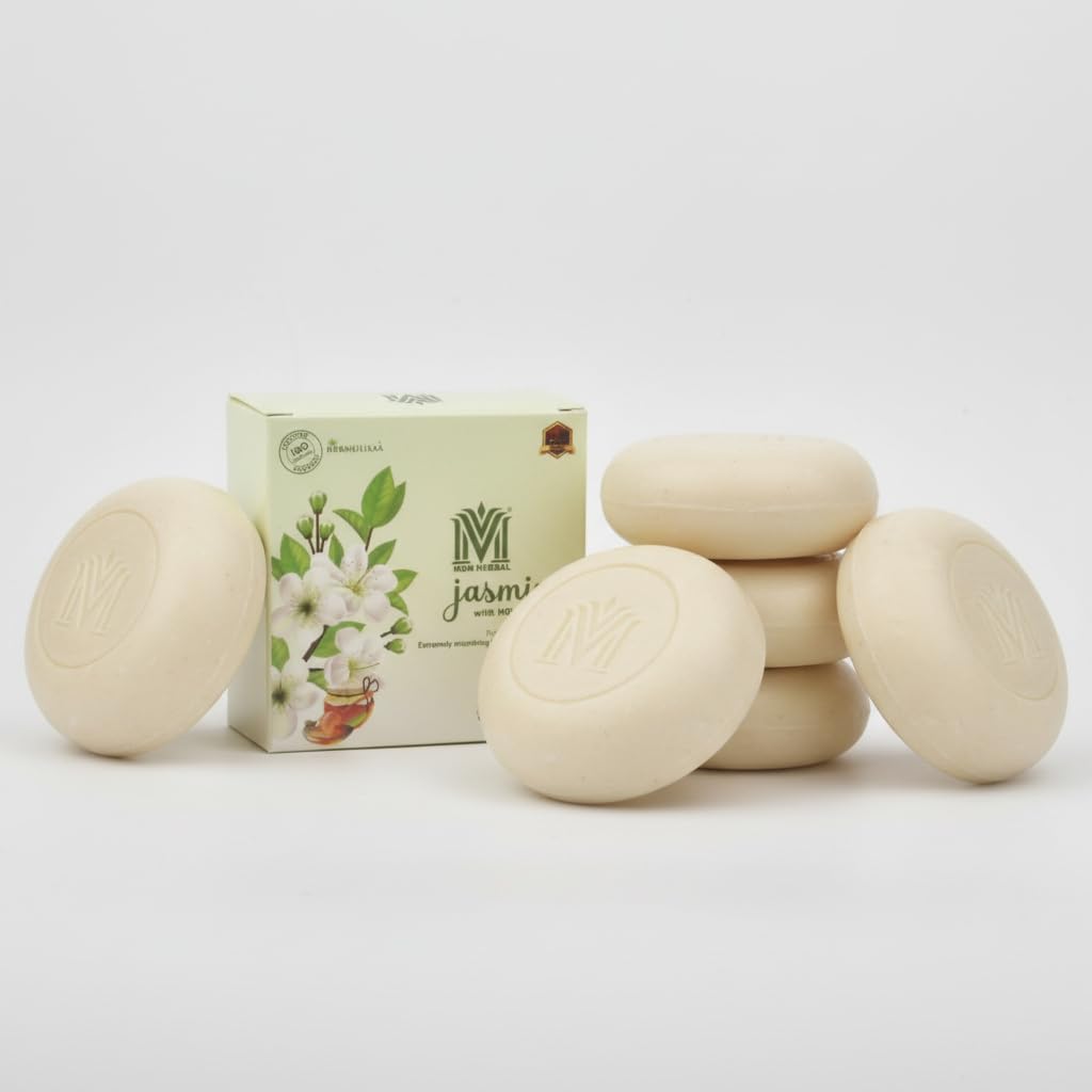MDM Herbal Jasmine with Honey Drops Soap – 100g x 6 (600g Total) | Herbal Soap for Nourishment & Skin Glow | 100% Vegan & Ayurvedic