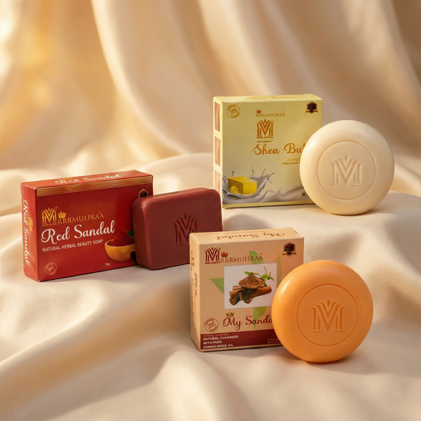 MOISTURE & NOURISHING CARE COMBO – Your Skin’s Daily Dose of Comfort (6 Soaps) - Sheabutter Soap x 2 | My Sandal Soap x 2 | Red Sandal Soap x 2