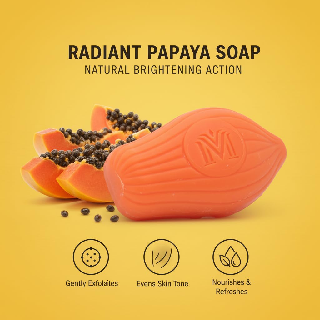 MDM Herbal Papaya Natural Soap – 125g x 5 (625g Total) | Ayurvedic Soap for Skin Brightening & Gentle Exfoliation | With Papaya Extract
