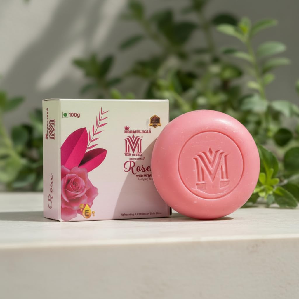 MDM Herbal Rose & Vitamin E Soap – 100g x 5 (Super Saver Pack – 500g) | Purifies, Exfoliates & Brightens Skin | Natural Rose Fragrance