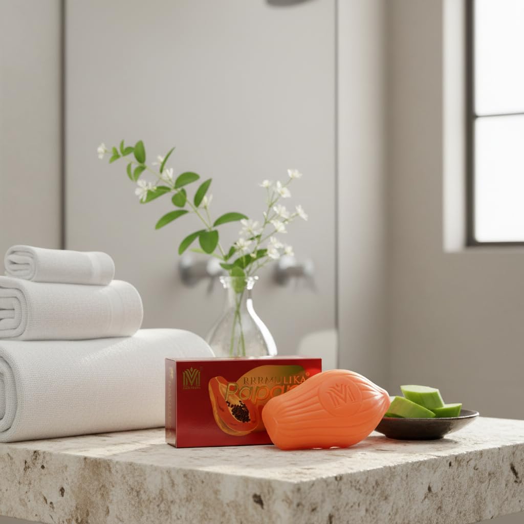 MDM Herbal Papaya Natural Soap – 125g x 5 (625g Total) | Ayurvedic Soap for Skin Brightening & Gentle Exfoliation | With Papaya Extract