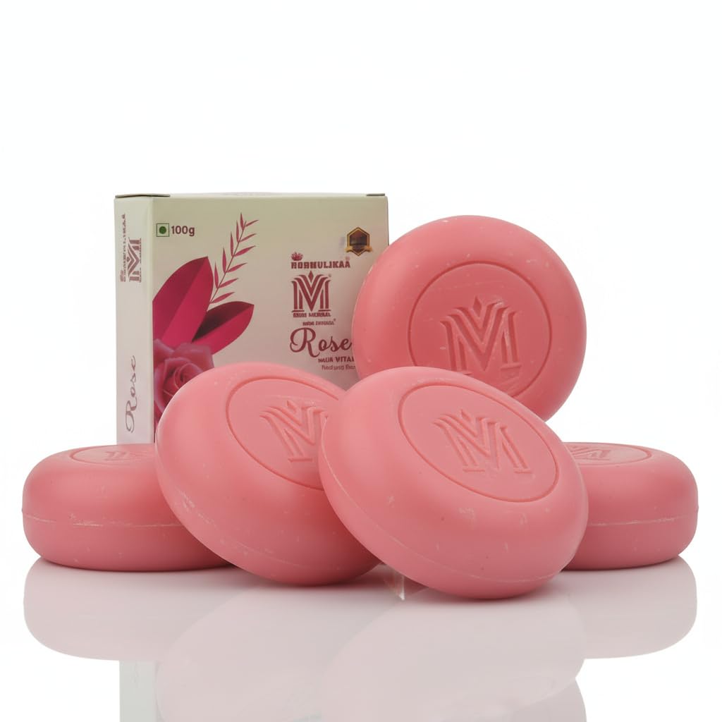 MDM Herbal Rose & Vitamin E Soap – 100g x 5 (Super Saver Pack – 500g) | Purifies, Exfoliates & Brightens Skin | Natural Rose Fragrance