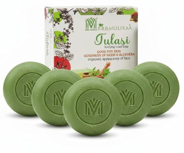 MDM Herbal Tulasi Purifying Soap – 100g x 5 (Super Saver Pack) | Neem & Aloe Vera | Clears Skin, Reduces Marks | 100% Natural Ayurvedic Bath Bar
