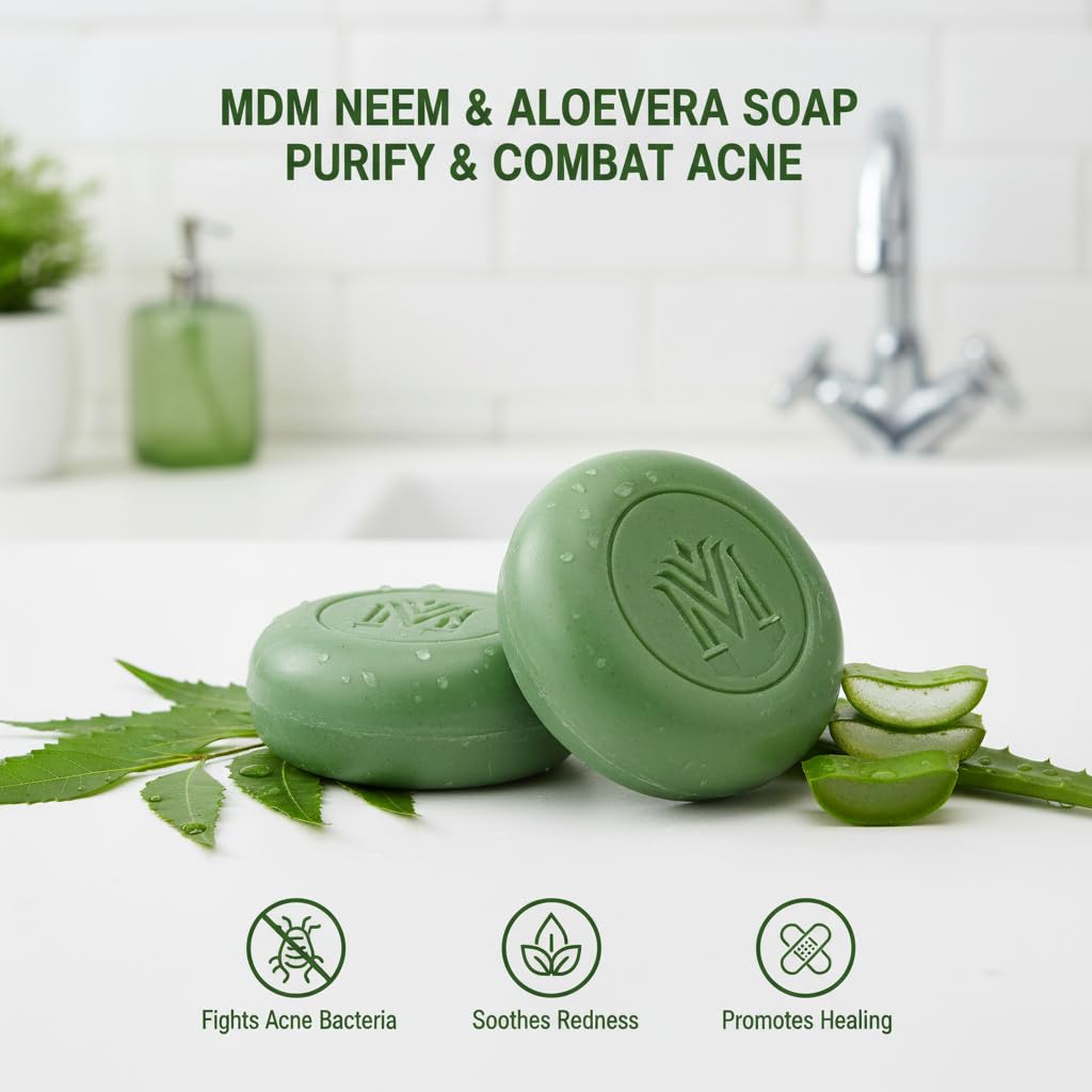 MDM Herbal Neem with Aloevera Soap – 100g x 6 (Super Saver Pack – 600g) | Deep Purifying Vegan Ayurvedic Soap | For Clear, Glowing Skin