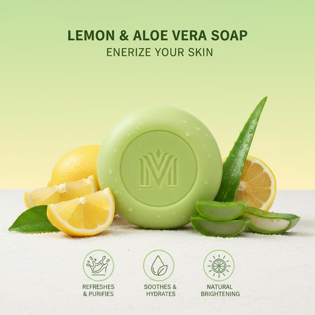 MDM Herbal Lemon with Aloe Vera Soap – 100g x 6 (600g Total) | Refreshing Herbal Soap with Deep Cleansing & Skin Nourishment | Long-Lasting Citrus Freshness