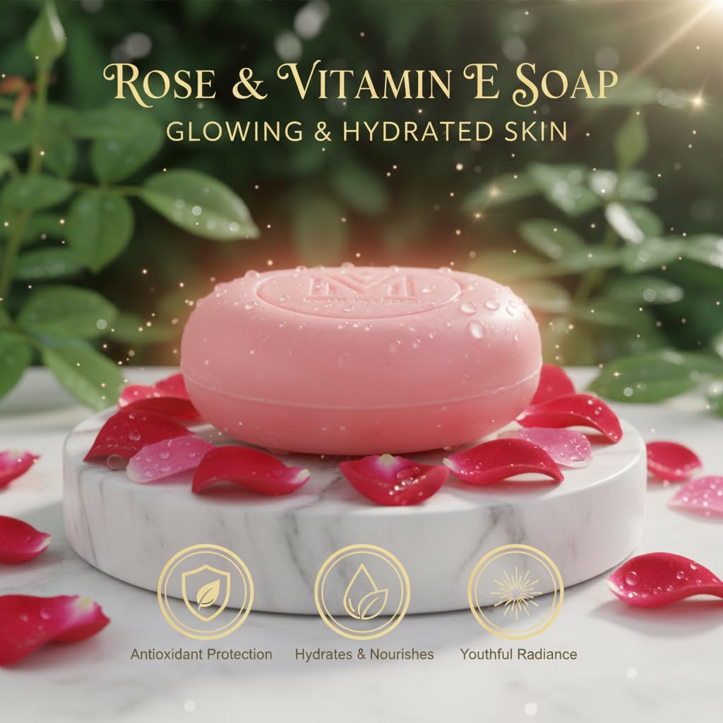 MDM Herbal Rose & Vitamin E Soap – 100g x 5 (Super Saver Pack – 500g) | Purifies, Exfoliates & Brightens Skin | Natural Rose Fragrance