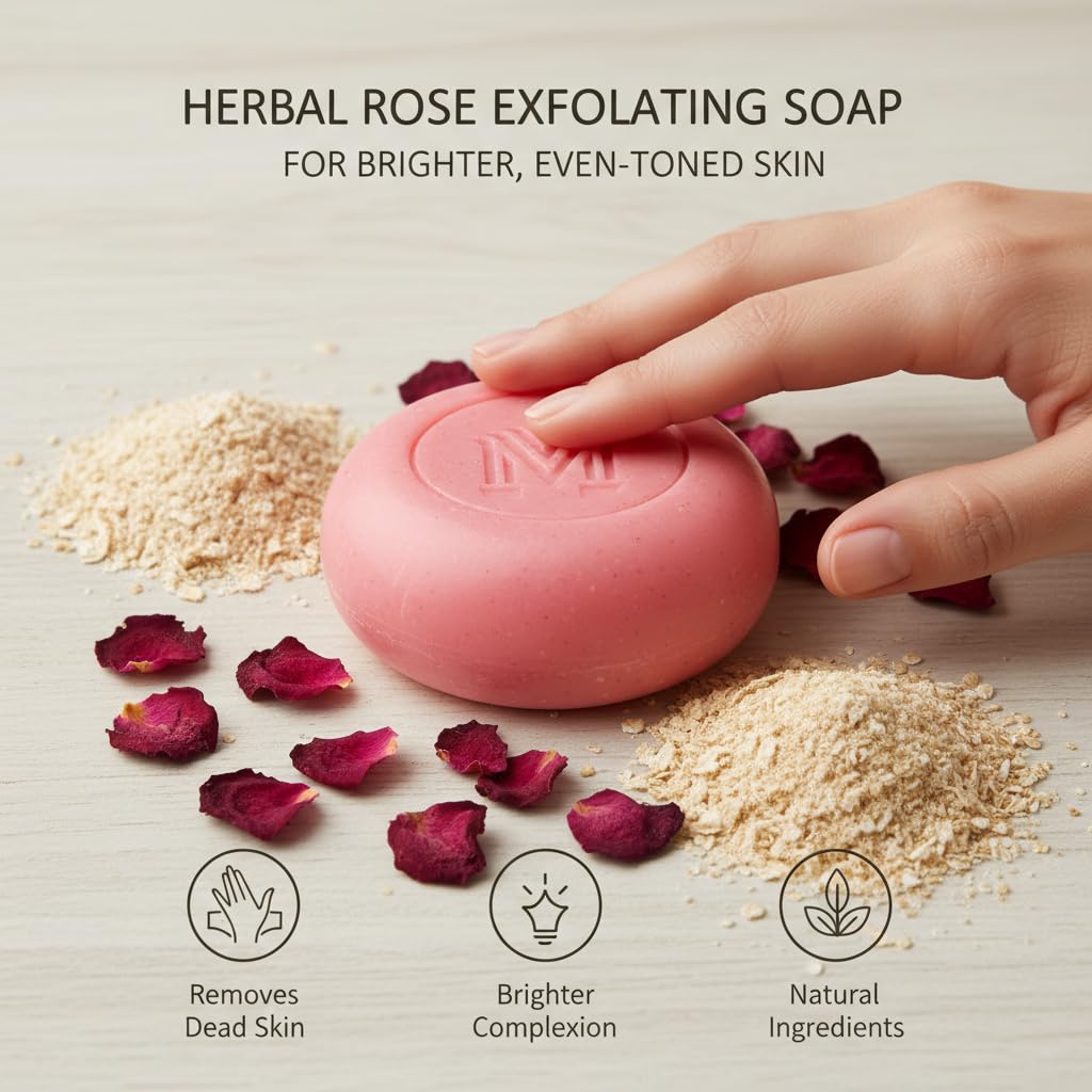 MDM Herbal Rose & Vitamin E Soap – 100g x 5 (Super Saver Pack – 500g) | Purifies, Exfoliates & Brightens Skin | Natural Rose Fragrance