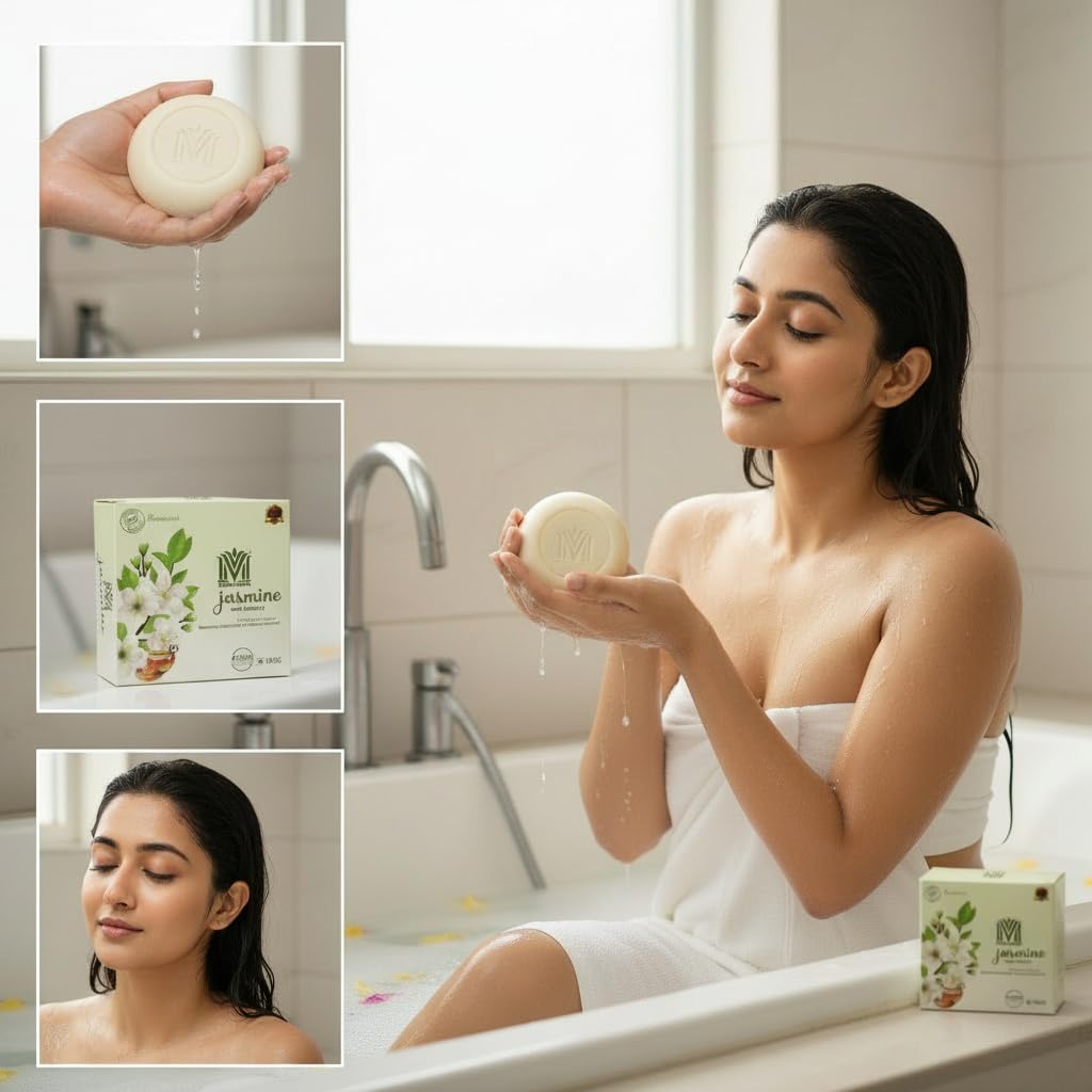 MDM Herbal Jasmine with Honey Drops Soap – 100g x 6 (600g Total) | Herbal Soap for Nourishment & Skin Glow | 100% Vegan & Ayurvedic