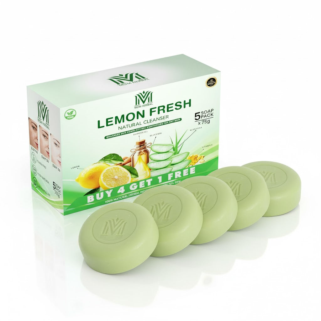 MDM Herbal Lemon with Aloe Vera Soap – 100g x 6 (600g Total) | Refreshing Herbal Soap with Deep Cleansing & Skin Nourishment | Long-Lasting Citrus Freshness