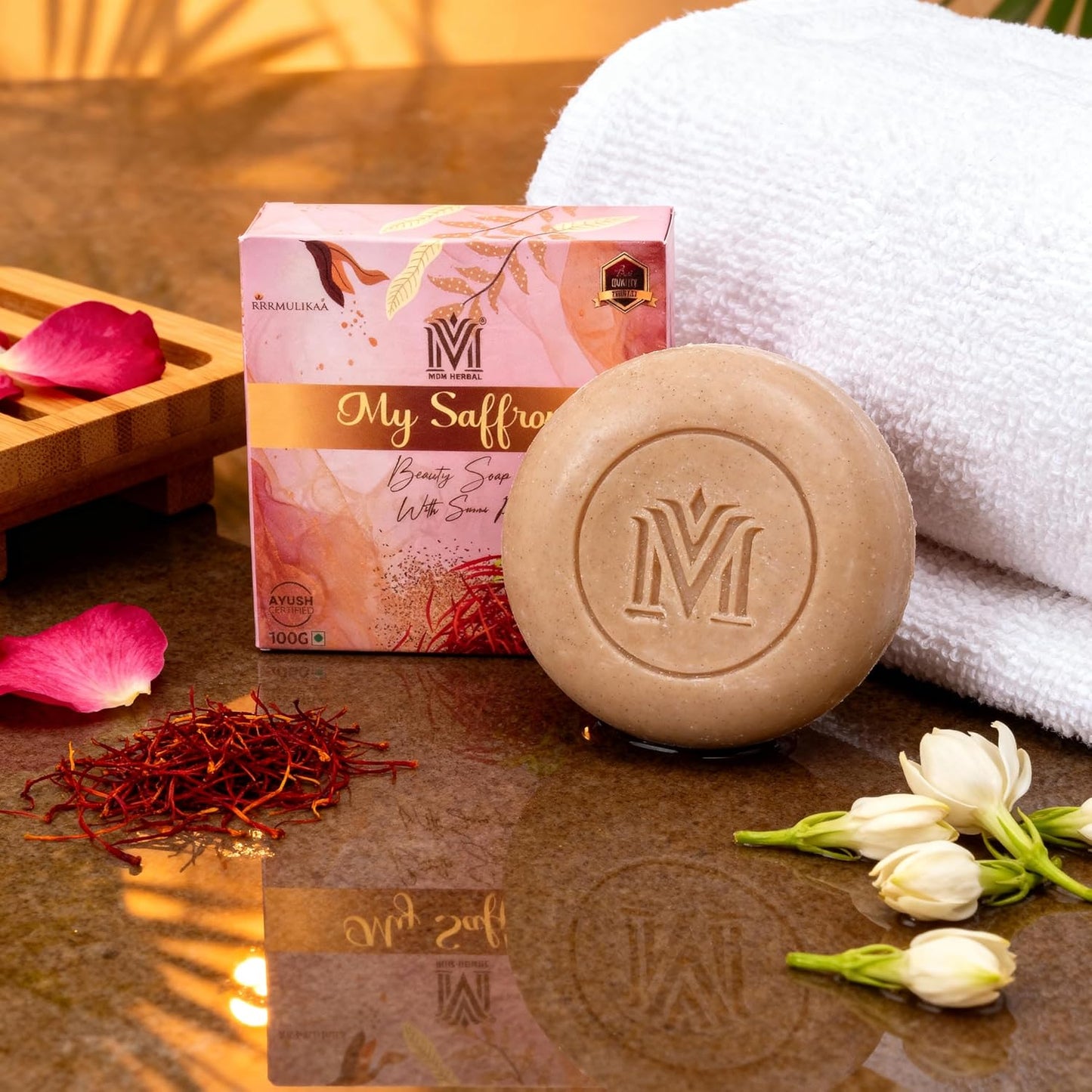 MDM Herbal My Saffron Beauty Soap – 100g x 5 (Super Saver Pack) | Brightens Skin Tone | Reduces Blemishes | 100% Natural Ayurvedic Soap
