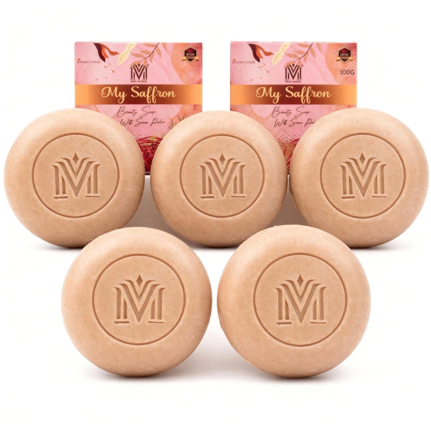 MDM Herbal My Saffron Beauty Soap – 100g x 5 (Super Saver Pack) | Brightens Skin Tone | Reduces Blemishes | 100% Natural Ayurvedic Soap