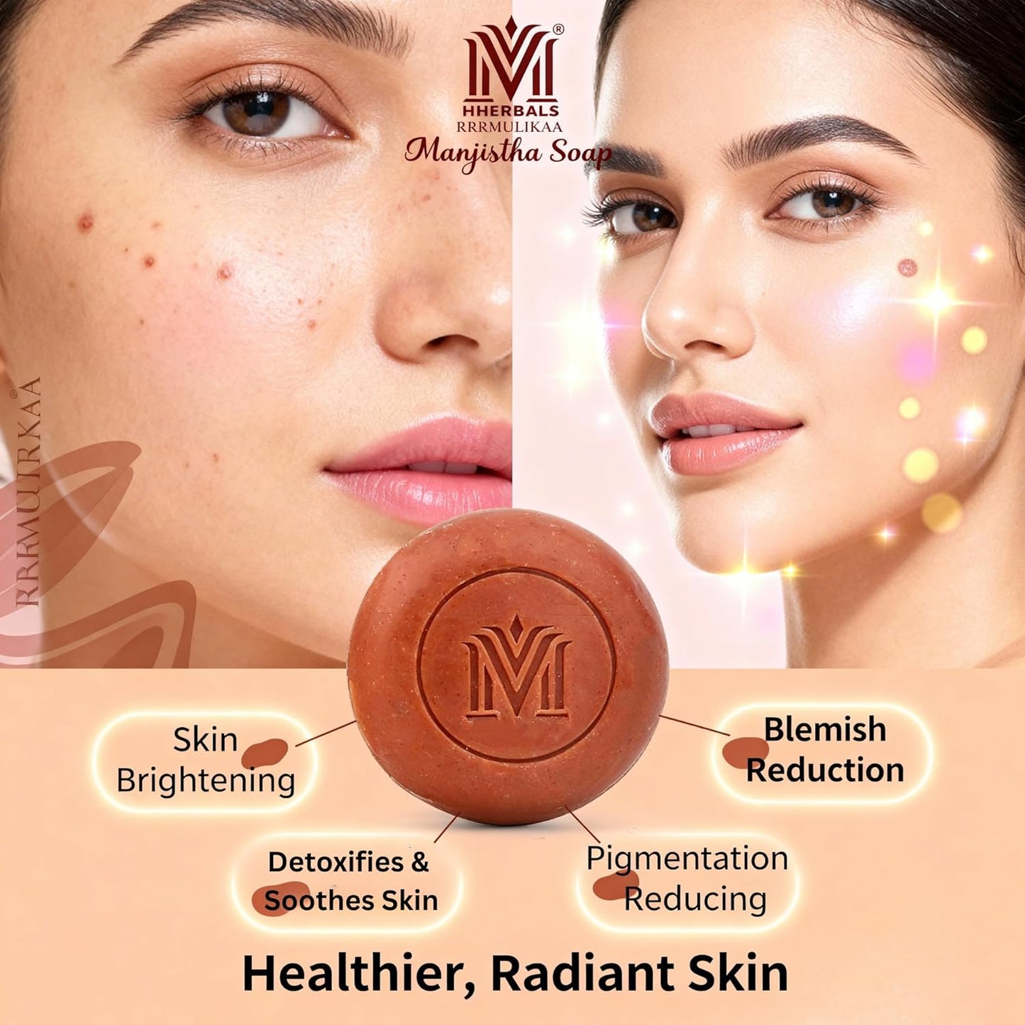 MDM Herbal Manjistha Soap – 100g x 5 (Super Saver Pack – 500g) | Anti-Aging Herbal Bath Bar | Reduces Wrinkles, Fine Lines & Dark Spots