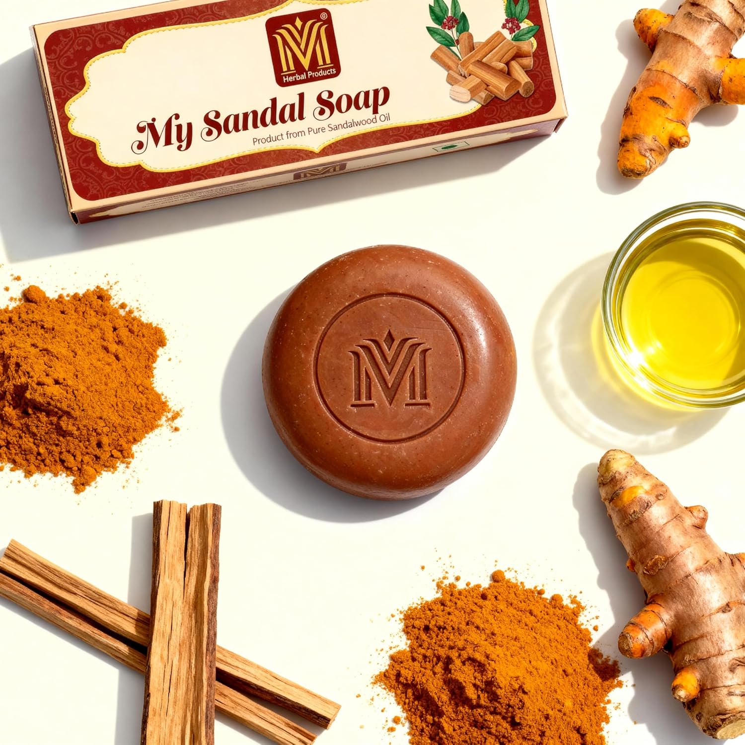 MDM Herbal My Sandal Soap – 150g x 3 (Super Saver Pack – 450g) | Detoxifies Skin | Controls Oiliness | Reduces Acne | Ayurvedic 78% TFM Soap