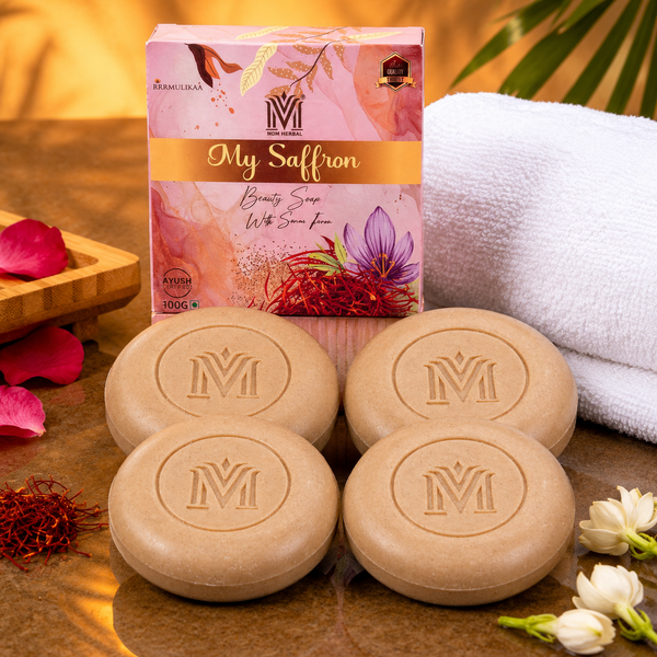 MDM Herbal My Saffron Beauty Soap – 100g x 4 (Super Saver Pack) | Brightens Skin Tone | Reduces Blemishes | 100% Natural Ayurvedic Soap