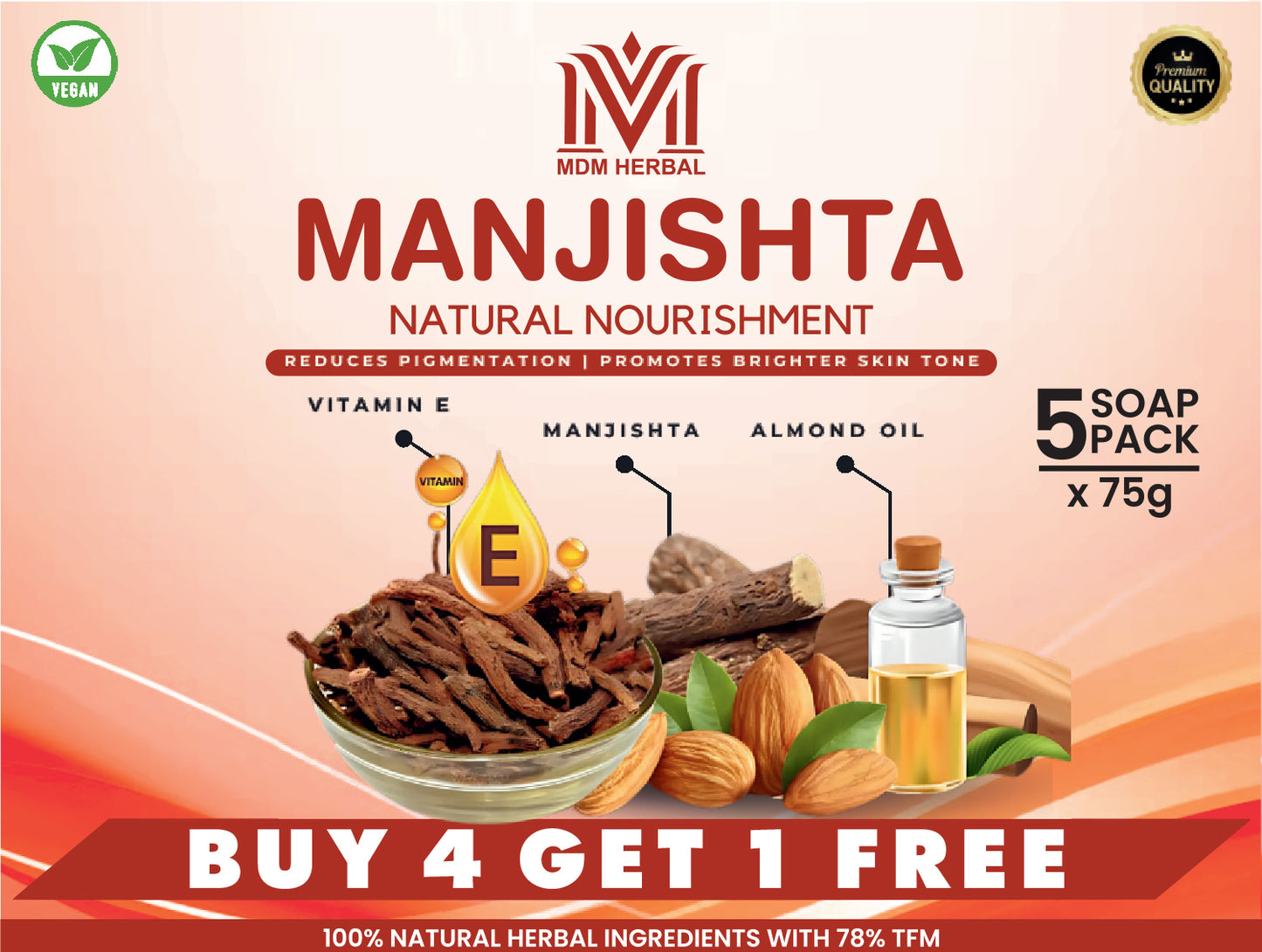 Manjistha Herbal soap | Pack of 5 | Buy 4 get 1 free
