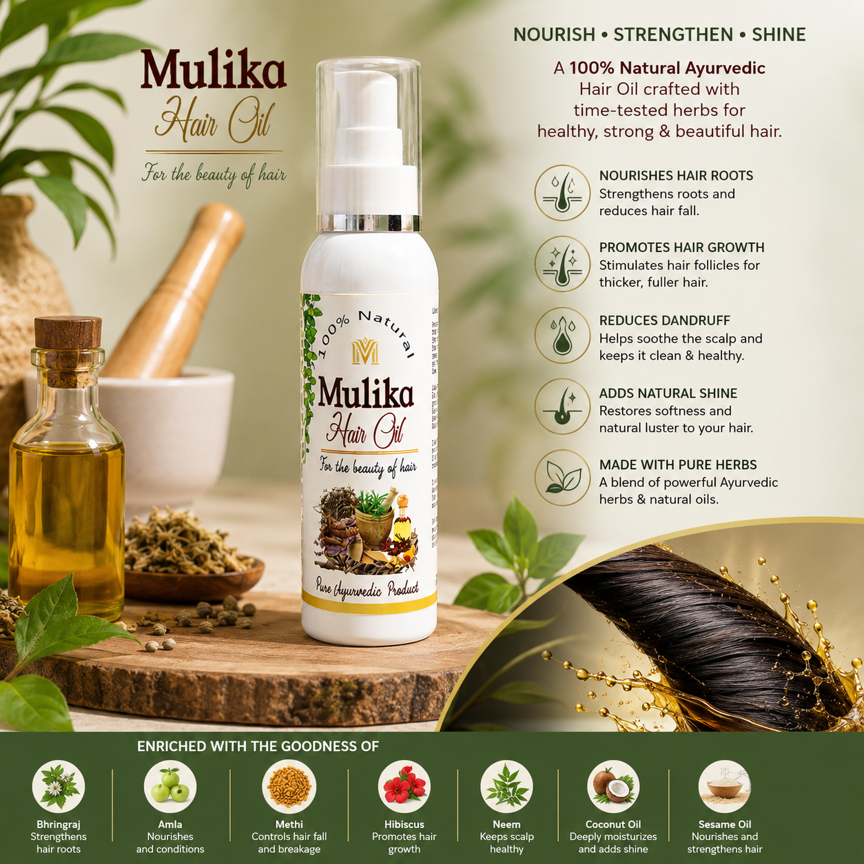 MDM Herbal Mulika Hair Oil – 100ml | Nature's Secret for Strong, Healthy & Beautiful Hair" ✨