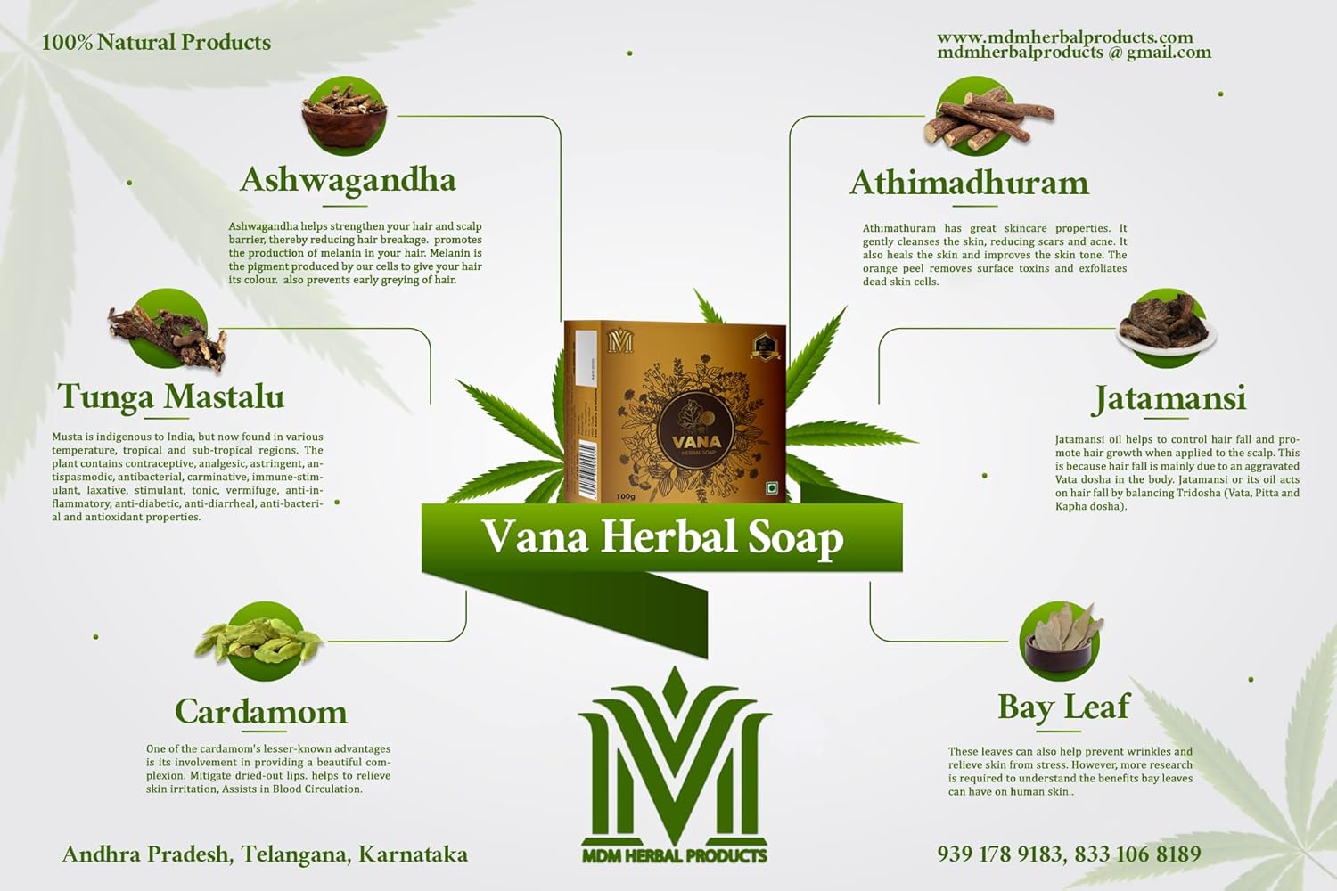 MDM Herbal VANA Soap – 100g x 5 (Super Saver Pack – 500g) | Anti-Aging Herbal Bath Bar | Reduces Wrinkles, Fine Lines & Dark Spots