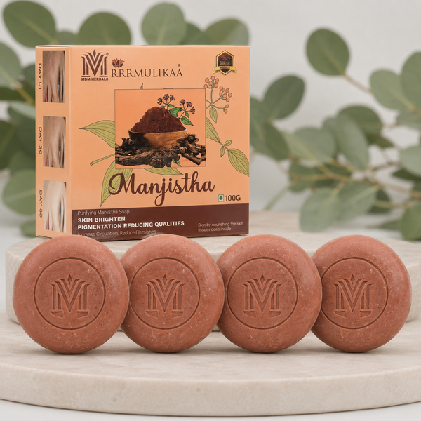 MDM Herbal Manjistha Soap – 100g x 4 (Super Saver Pack – 400g) | Anti-Aging Herbal Bath Bar | Reduces Wrinkles, Fine Lines & Dark Spots