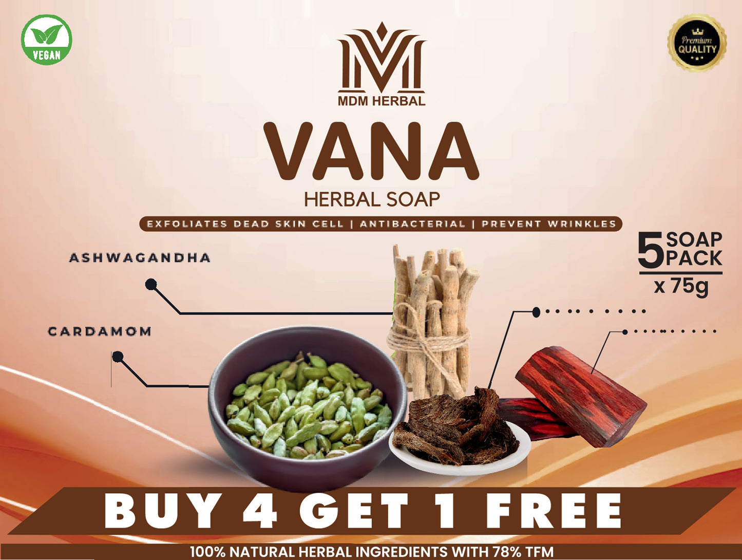 Vana Herbal Soap | Pack of 5 | Buy 4 + Get 1