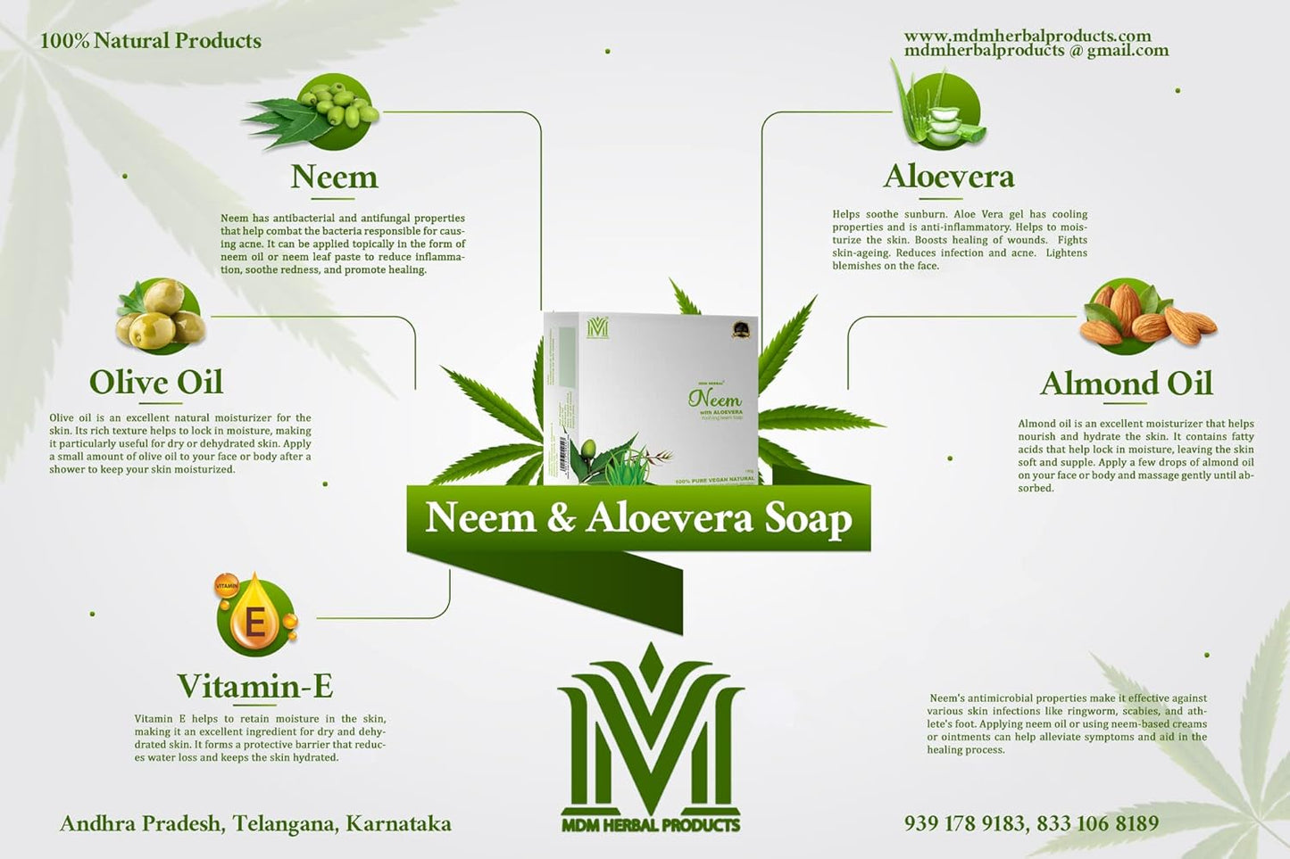 MDM Herbal Neem with Aloevera Soap – 100g x 6 (Super Saver Pack – 600g) | Deep Purifying Vegan Ayurvedic Soap | For Clear, Glowing Skin