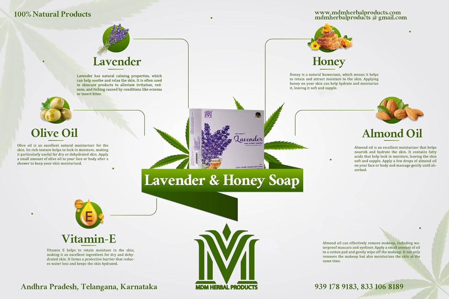 MDM Herbal Lavender with Honey Drops Soap – 100g x 6 (600g Total) | Herbal Soap for Moisturized, Blemish-Free Skin | 100% Vegan & Natural Glow