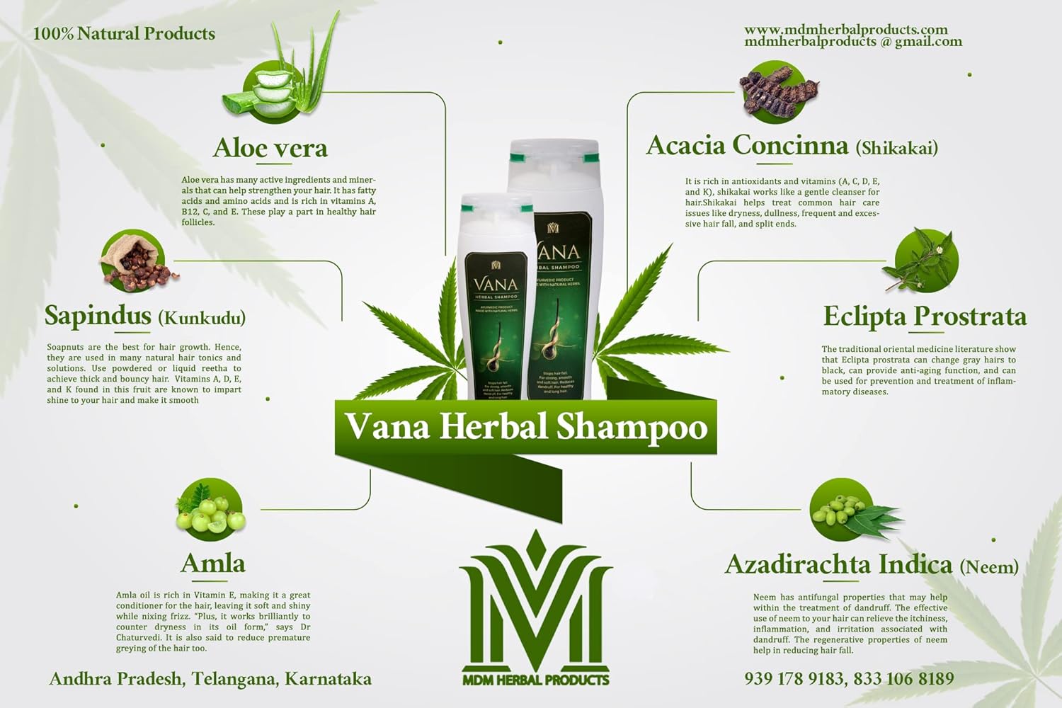 MDM Herbal VANA Ayurvedic Shampoo – 200ml | Natural Anti-Dandruff Shampoo for Hair Fall Control & Scalp Health
